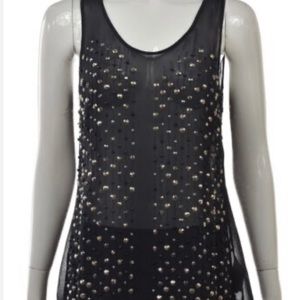 French Connection Sheer Studded Beaded Tank Top